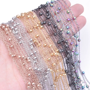 Close-up of multicolored 1.6mm stainless steel beaded chains for DIY jewelry making