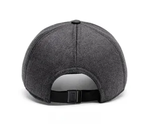 Rear view of dark grey baseball cap showing adjustable strap and twill fabric texture