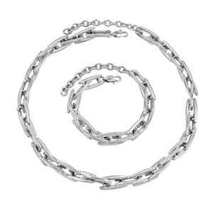Industrial style stainless steel jewelry set with rectangular hollow link chain