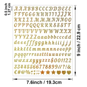 0.5 inch gold glitter alphabet and number stickers for spice jars and balloon decor