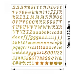 0.5 inch gold glitter alphabet and number stickers for spice jars and balloon decor