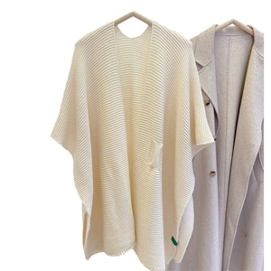 Cream knit shawl wrap cape for women, thick cashmere-like poncho for autumn winter warmth