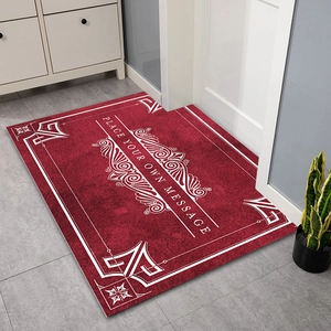 Red customizable rectangular door mat with modern white patterns for indoor entrance use