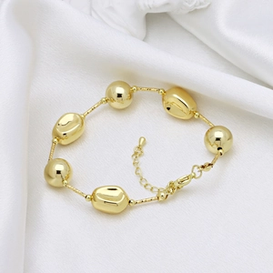 Bracciale regolabile placcato oro 18k con perle sferiche e maglie a oliva su seta