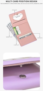 Pink and purple PU leather wallet showing five card slots and secure metal snap button