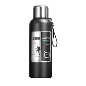 316 Stainless steel matte black vacuum flask with portable strap for outdoor travel