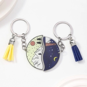Acrylic heart mountain and lighthouse creative split keychain set with colorful tassels