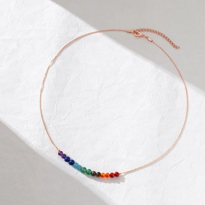 Rainbow natural stone necklace set with 14K gold plated chain for elegant women's jewelry