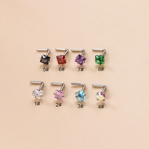 Nose Stud Stainless Steel Square Cubic Zirconia L-Bend Piercing Jewelry Geometric Simple Fashion Body Jewelry