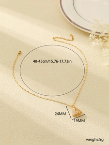Detailed view of a gold stainless steel zircon pendant necklace with size dimensions