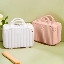 Mini hard shell cosmetic cases in white and pink with textured stripes and top handles