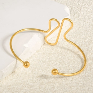 Minimalist Stainless Steel Open Cuff Bangle For Women Geometric Wave Line Design Adjustable 18K Gold Plated Luxury Fashion Jewelry Gift
