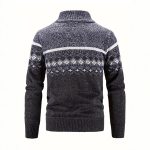 Dunkelgraue Herren Strickjacke mit weißen geometrischen Mustern auf der Rückseite