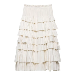 Elegantes weißes gestuftes Maxikleid mit elastischer Taille und Rüschen-A-Linien-Silhouette