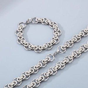Set catena bizantina in acciaio inossidabile stile hip hop con collana e bracciale
