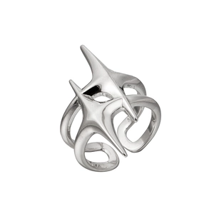 Minimalist silver liquid metal open ring with abstract geometric star design