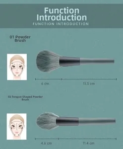 Détail des pinceaux à poudre avec dimensions précises et poils synthétiques doux