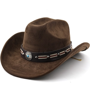 Cappello Da Cowboy Western Scamosciato Poliestere Falda Larga Cintura Decorativa Etnica Turchese Sole All Aperto