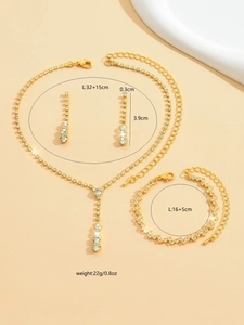 Detailed jewelry set measurements for necklace and bracelet in golden finish