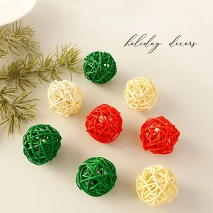 Handmade Christmas rattan balls in red green and white for festive holiday tree decoration