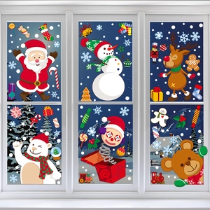 Christmas window decals featuring Santa, snowman and reindeer for festive party decoration