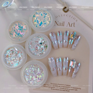 5-piece opal nail powder set with aurora iridescent flakes for dreamy manicure effects