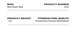 Detailed specifications of the titanium steel rose ring with 3g weight and A218 model number