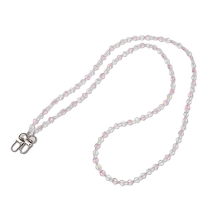 Cordino per cellulare e ciondolo per borsa chic in perline rosa trasparenti con fermagli