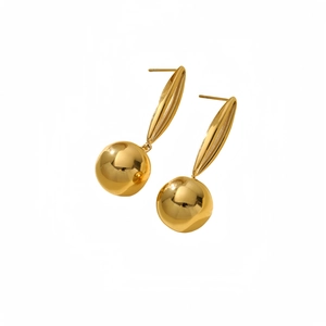 Minimalist 18K gold plated titanium steel drop earrings with hollow sphere design