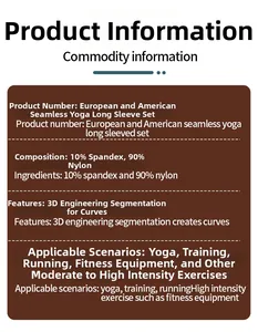Detail view of seamless yoga set fabric specifications with 90% nylon and 10% spandex
