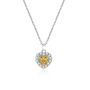 Halskette aus 925er Sterlingsilber mit 7 mm herzförmigem gelbem Diamantanhänger auf Weiß