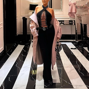 Damen Halfter Jumpsuit Schnürung Ösen Hohl Ärmellos Polyester Elasthan Sexy Clubwear Slim Fit Weites Bein