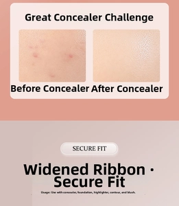 Macro shot showing heart flocking powder puff with wide ribbon for secure makeup application