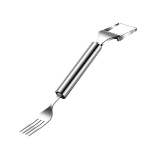Dual-purpose stainless steel watermelon slicer and fruit fork tool on white background