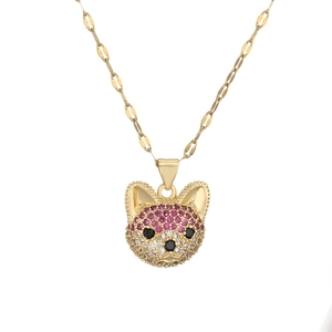 Hip hop style gold dog pendant necklace with sparkling micro-paved colorful zircon stones