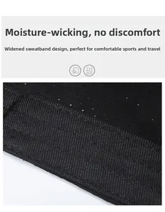 Macro detail of breathable mesh fabric and wide sweatband design on a black sports cap