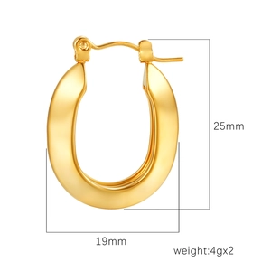 Minimalist golden titanium steel U-shaped earrings 25mm height and 19mm width dimension