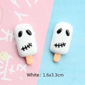 Detailed macro view of 1.6x3.3cm ghost popsicle resin flatback for Halloween DIY crafts
