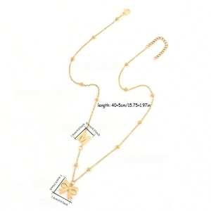 18K gold plated stainless steel necklace with M letter and butterfly pendant, size marked