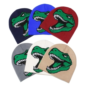 Dinosaur Beanie Hat Acrylic Knitted Warm Winter Skull Cap With T-Rex Jacquard Pattern Casual Outdoor For Men Women