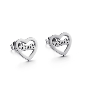Minimalist silver stainless steel hollow heart mama stud earrings for mothers