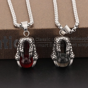 Retro stainless steel dragon claw pendant necklace with vintage red and black beads
