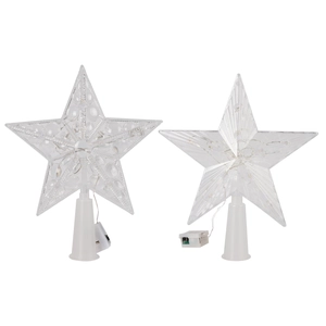 Luminous transparent star tree topper with internal LED lights and battery box