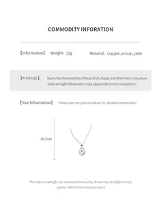 Detailed sizing chart for the minimalist zircon and jade pendant necklace with specs