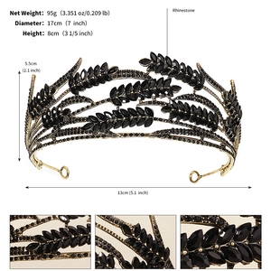 Detailed size and weight specifications for this black rhinestone gold alloy crown