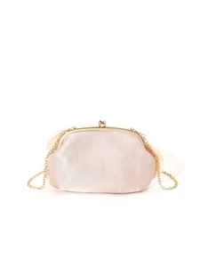Vintage rose satin bridal clutch in champagne with gold chain and metal frame