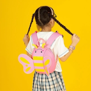 Cute pink and yellow butterfly backpack for preschool girls shown from back view