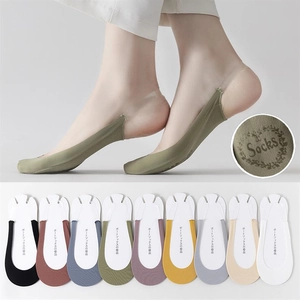 Close-up of ultra-thin seamless invisible socks with anti-slip silicone heel in 9 colors