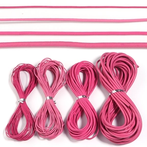 Detail of pink cowhide leather cords in four different thicknesses for DIY jewelry making