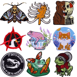 9-piece set of punk animal embroidery patches including frogs and cats for DIY clothing